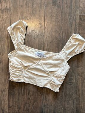 Princess Polly Cream Ruched Puff Sleeve Crop Top